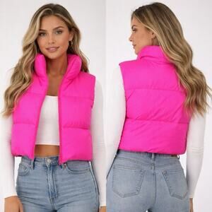 Hot Pink Puffer Vest – Women’s Medium – Lightweight Quilted Zip-Up Jacket
